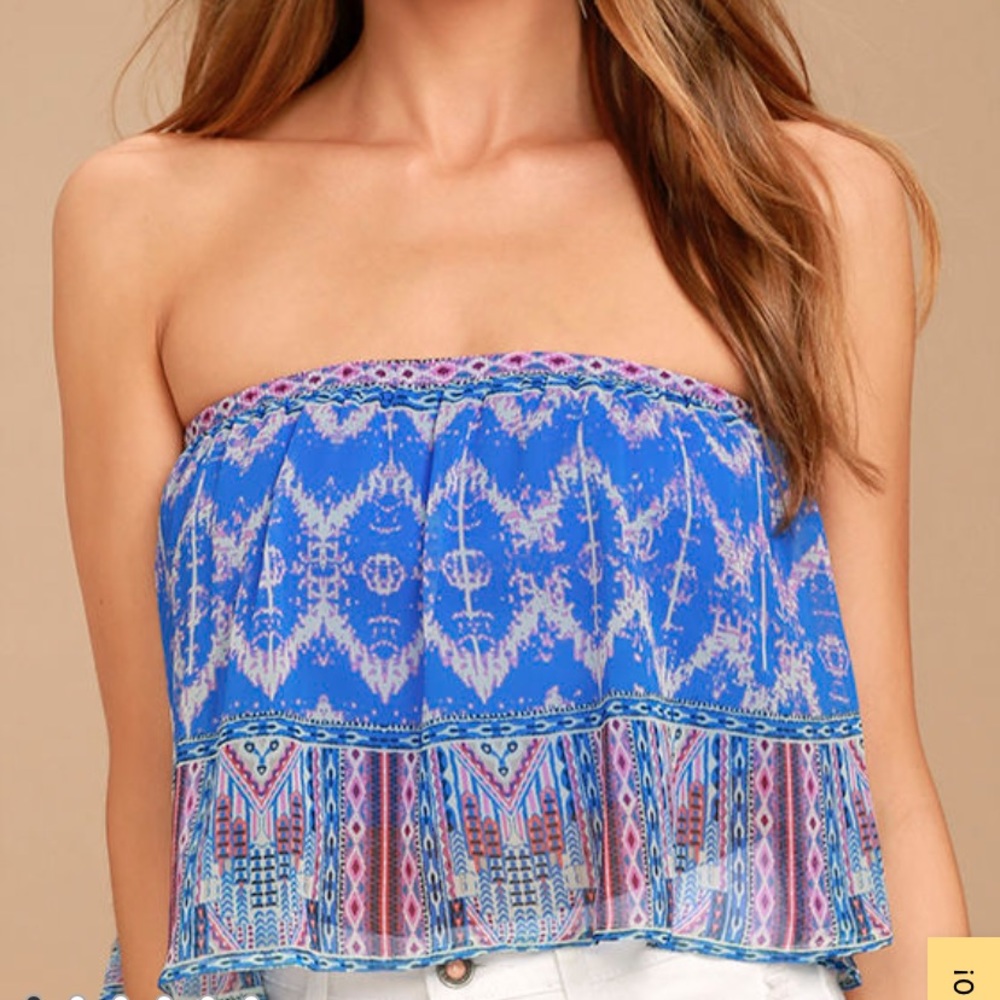 Lulu’s Royal Blue Print Strapless Crop Top